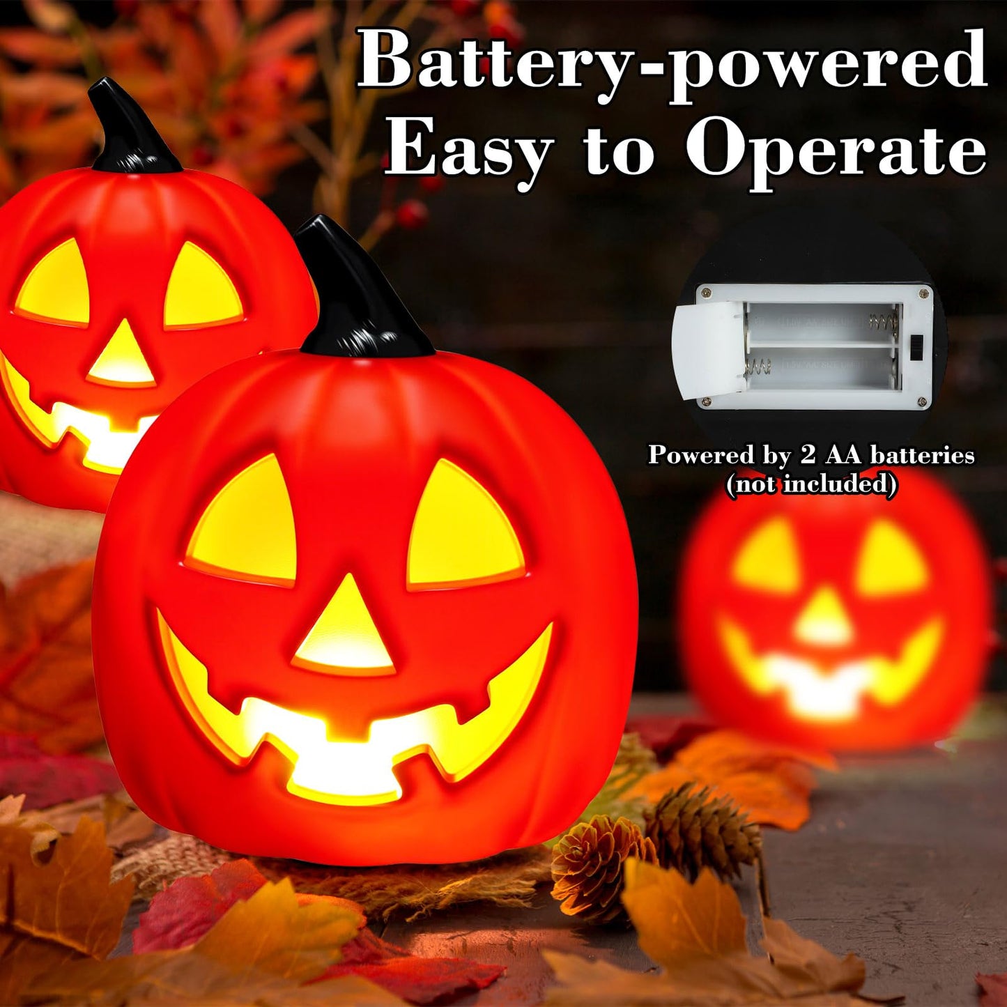 Kittmip 6 Pcs 8.5 Inch Halloween Plastic Jack O Lantern Pumpkins Battery Operated LED Pumpkin Decoration Light up Jack-o Lantern for Indoor Outdoor Yard Lawn Porch Garden Party(Orange)