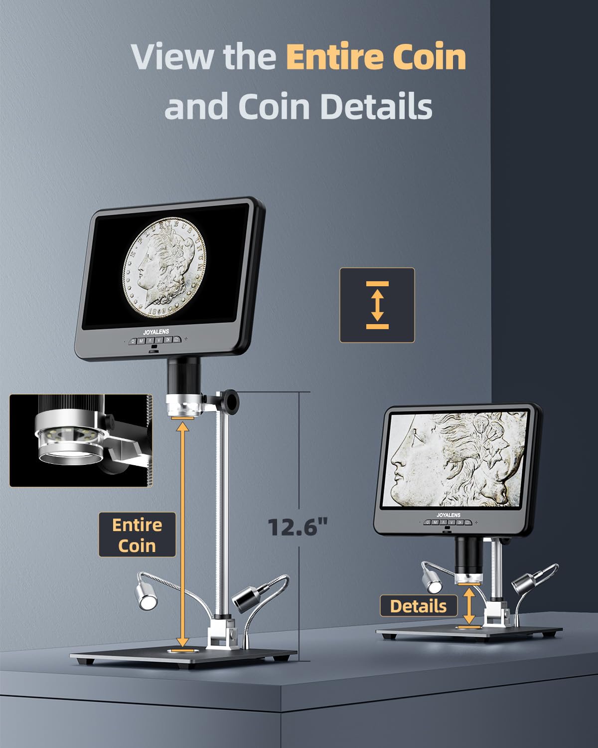 4K 30FPS HDMI Digital Microscope with 10.1" Screen, JL208S 4K Soldering Microscope Camera for Electronics, UHD 3840P Video Audio, Coin Magnifier Full View for Adults, 12.6'' Metal Stand 8 LED, 64GB