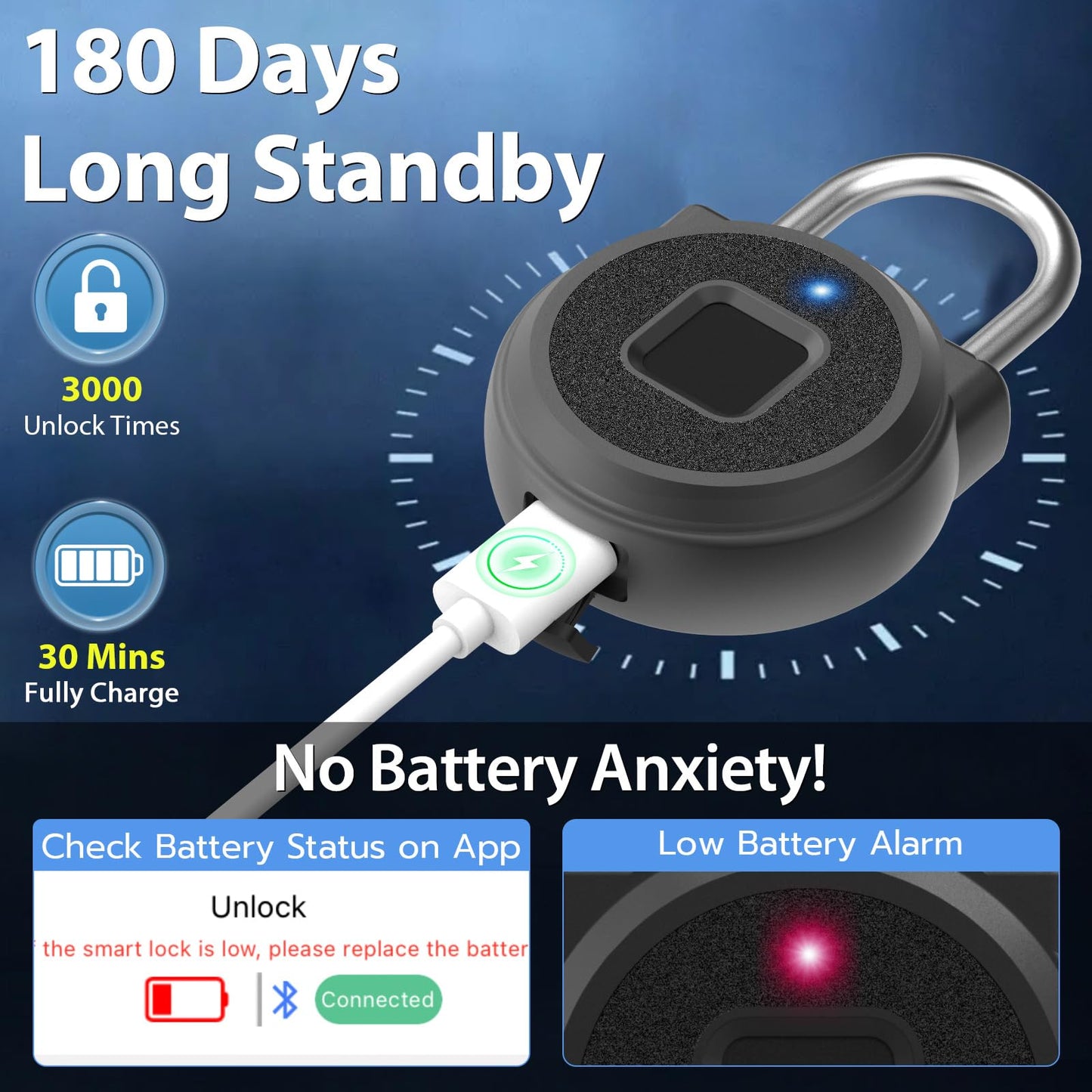 Keylesslife Fingerprint Padlock,Fingerprint Locker Lock,Biometric Smart Padlock Outdoor Waterproof Pad Lock for Locker Gym Fence Gate Toolbox Case Storage