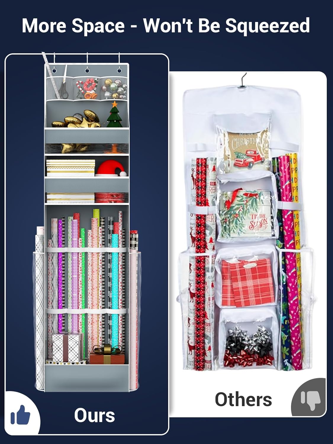 Regine Switzerland Hanging Gift Wrapping Paper Storage - Long Craft Roll Organizer in Grey