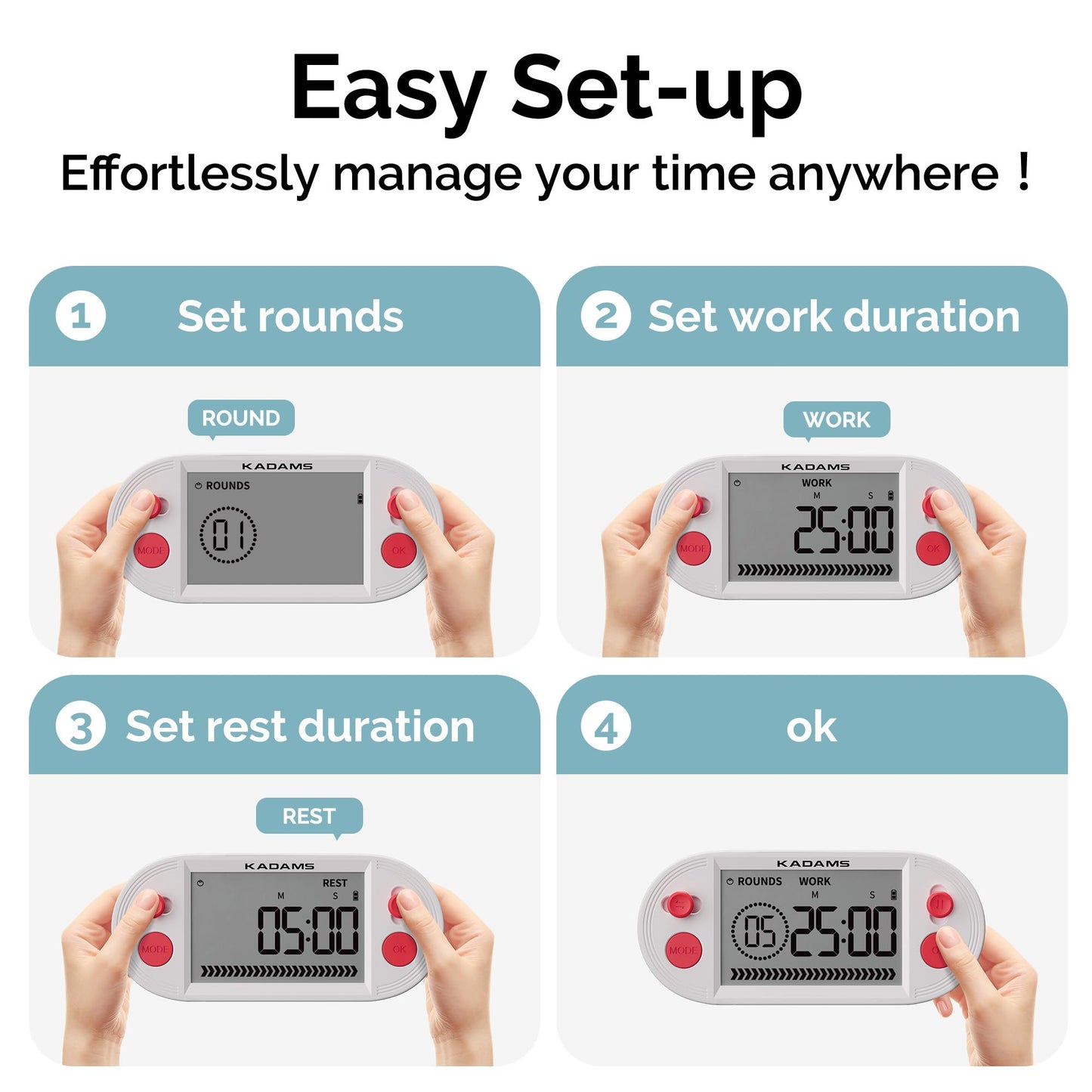 KADAMS Workout Interval Timer – HIIT, Tabata & EMOM Training with Visual Countdown Ring, Magnetic for Gym Home Workouts & Fitness