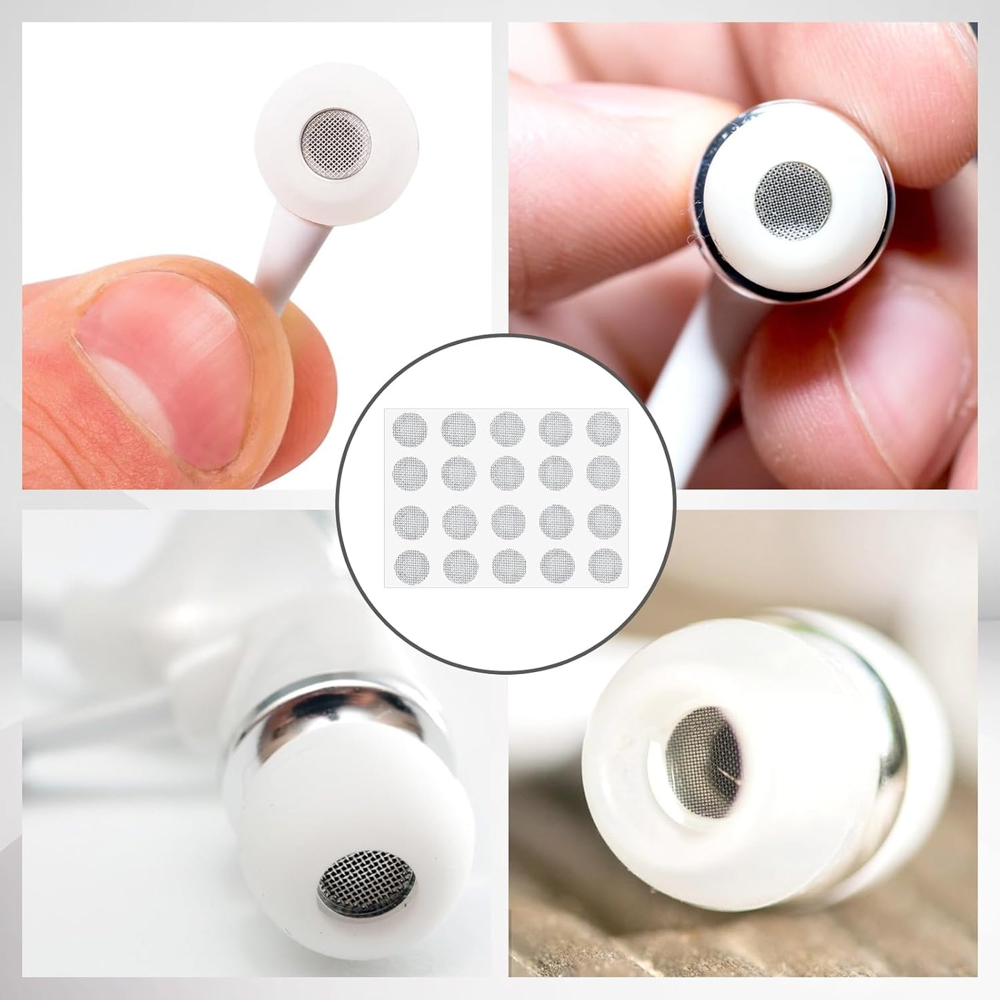 Macuezu 20 4 Mm PCS Earbud Mesh Replacement with Tweezers, Stainless Steel Earbud Dust Filter Mesh Compatible with Most
