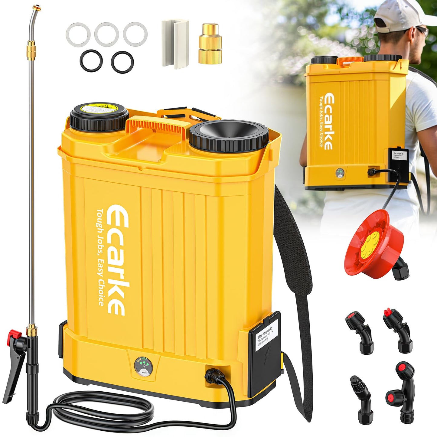 Battery Backpack Sprayer Compatible with Dewalt 20V Battery (Tool Only) 4.2 Gallon with Auto Mixer, 0–100PSI Adj, Leak-Proof Metal Telescopic Wand 42", 6 Nozzles, Ergonomic Strap Ecarke Garden Sprayer
