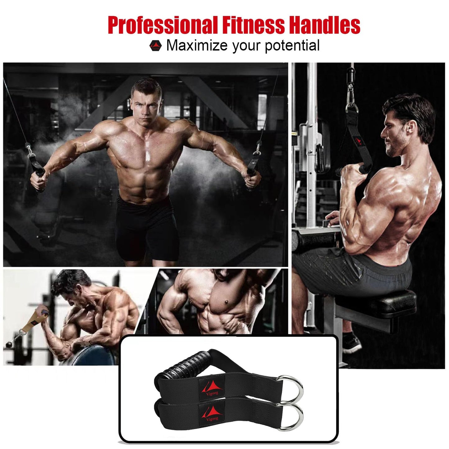 Vigoog Heavy Duty Gym Workout Handles Attachment for Cable Machine,Resistance Band,Pulley System Home Exercise Equipment, Comfortable and Stronger Grip
