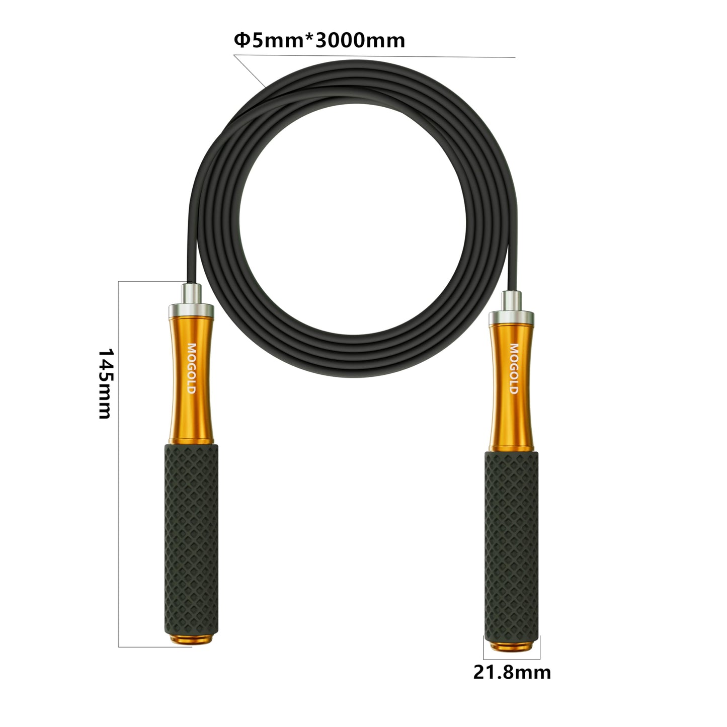 MOGOLD Jumping Rope For Men Women Kids - Alloy Handle Core Covered Silicone Grip With Ball Bearing- Adjustable 10ft long Skipping Rope - Good For Workout Fitness Weight loss (Black)