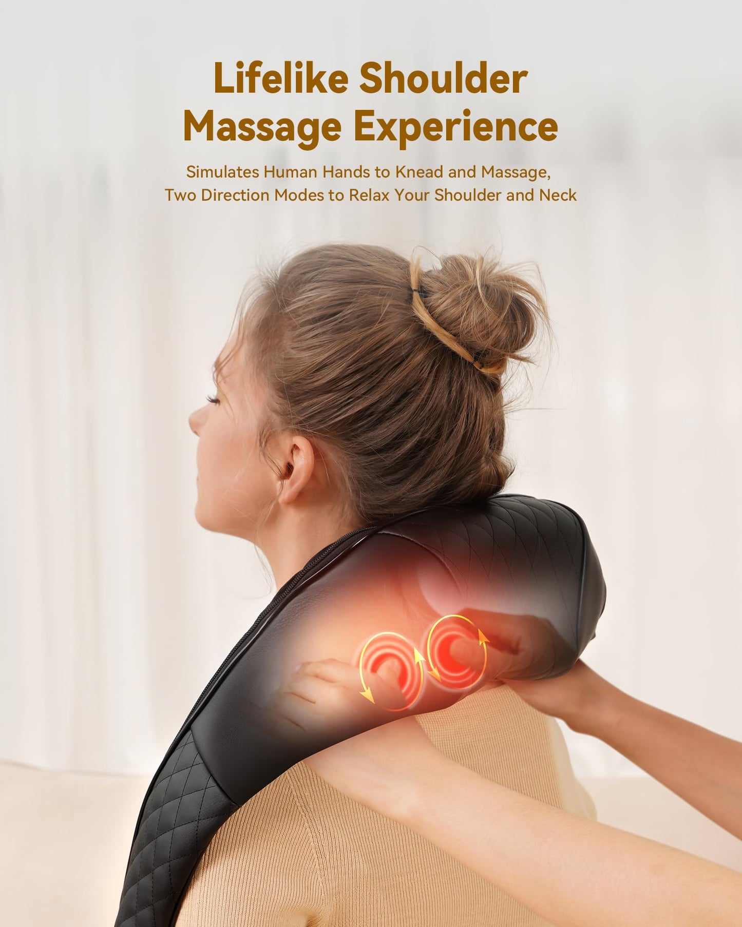 Neck Massager with Heat, Shiatsu Neck and Back Massager, 4D Deep Tissue Kneading for Neck,Back,Shoulder, Body Muscle Pain Relief, Leather Handbag for Storage, Gift for Men Women Mom Dad, Plug-in Use