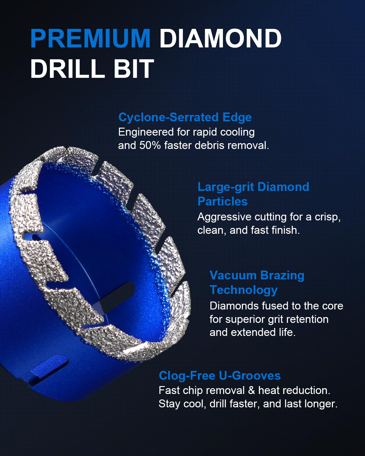 ZOMIYU Diamond Hole Saw Kit, 15PCS Diamond Drill Bits Set 1/4" 5/16" 4/5" 1" 1-3/8" 2" 3" 4", Vacuum Brazed Tile Hole Saw for Porcelain Tile, Granite, Marble, Stone