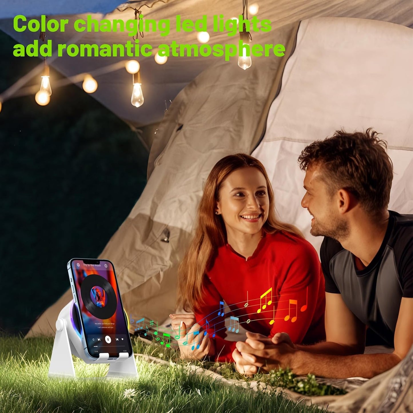 Dohelly 4 1 Light,360 Wireless Induction Audio Bluetooth Speaker, in Phone Stand Speakers Amplifier with Colorful