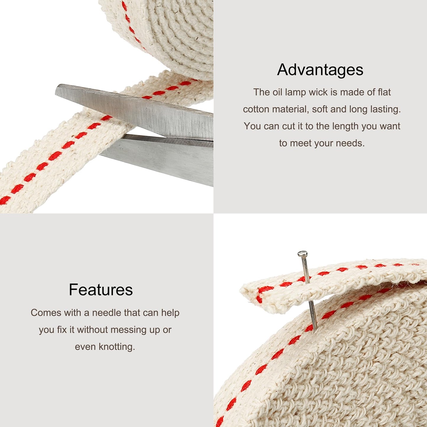 MECCANIXITY Oil Lamp Wick 0.47 Inch Flat Wide Cotton 6.5 Ft Red Stitch for Kerosene Burner, Model mea220517ee0445