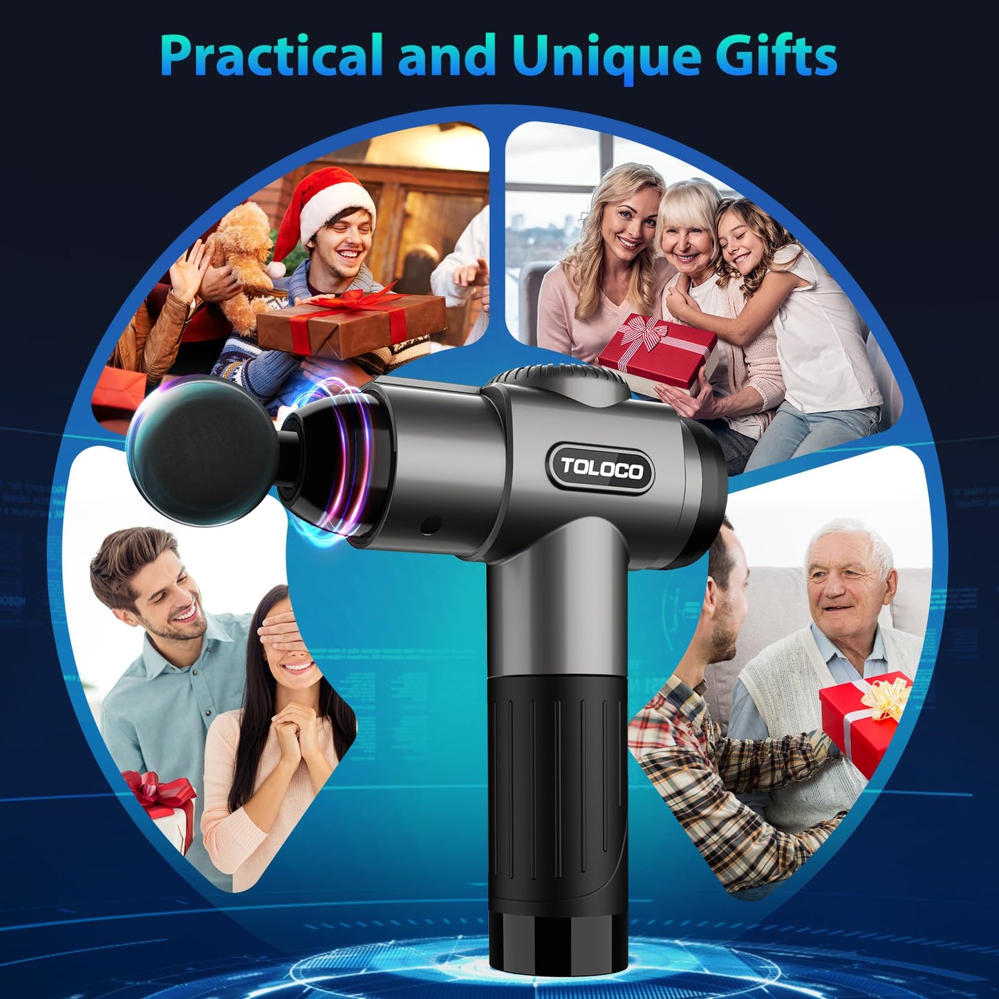 TOLOCO Massage Gun, Deep Tissue Back Massage for Athletes for Pain Relief, Percussion Massager with 10 Massages Heads & Silent Brushless Motor, Mothers Day Gifts, Grey