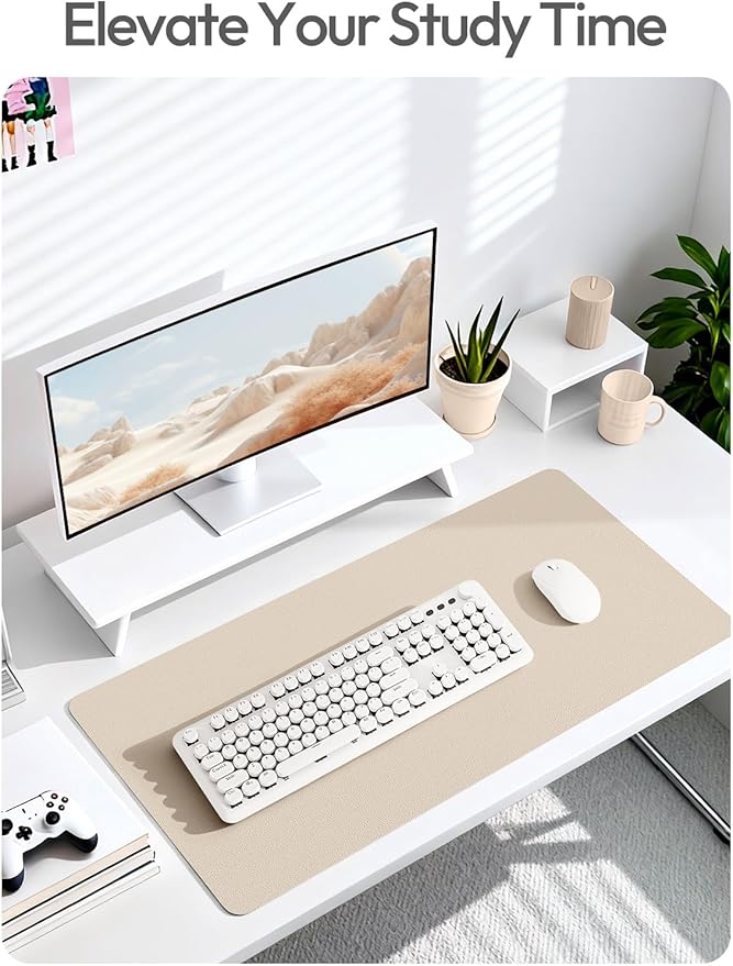 YSAGi Leather Desk Pad Protector, Office Desk Mat, Large Mouse Pad, Non-Slip PU Leather Desk Blotter, Waterproof Laptop Desk Writing Pad for Office and Home (23.6" x 13.8", Eggshell)