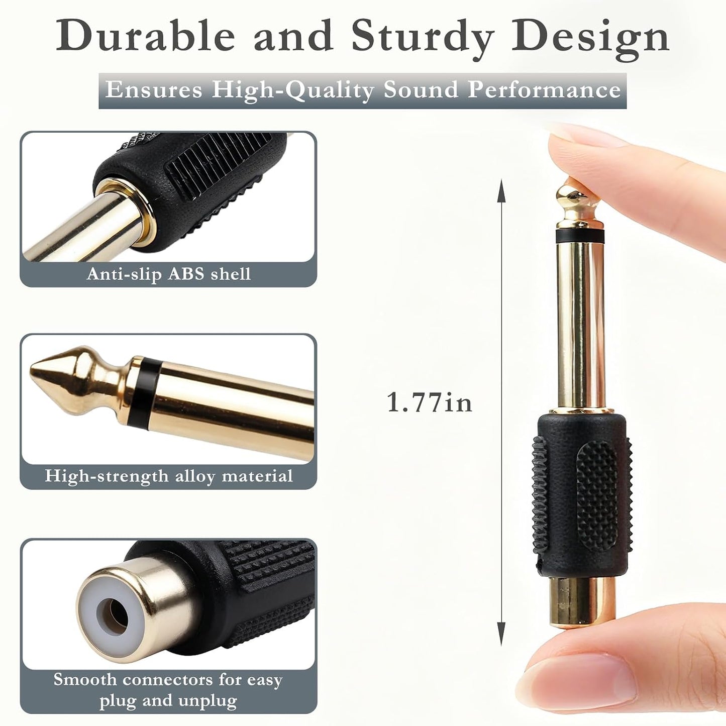 Brvlsoc 1/4" (6-Pack) 6.35mm RCA to Audio Adapter Mono Male Plug to RCA Female Connector, Gold-Plated Audio Jack