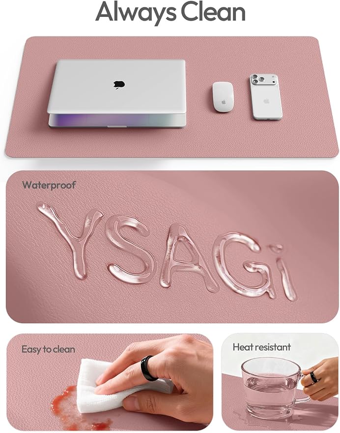 YSAGi Leather Desk Protector, Office Mat, Large Mouse Mat, Non-Slip PU Leather Blotter, Laptop Desk Mat, Waterproof Writing Pad for Office and Home(Pale Mauve, 42" x 17.2")