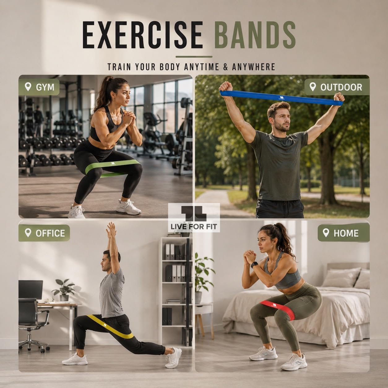 Live For Fit Exercise Resistance Loop Bands with Instruction Guide and Carry Bag, Set of 5. Travel-Ready, Simple, and Compact.