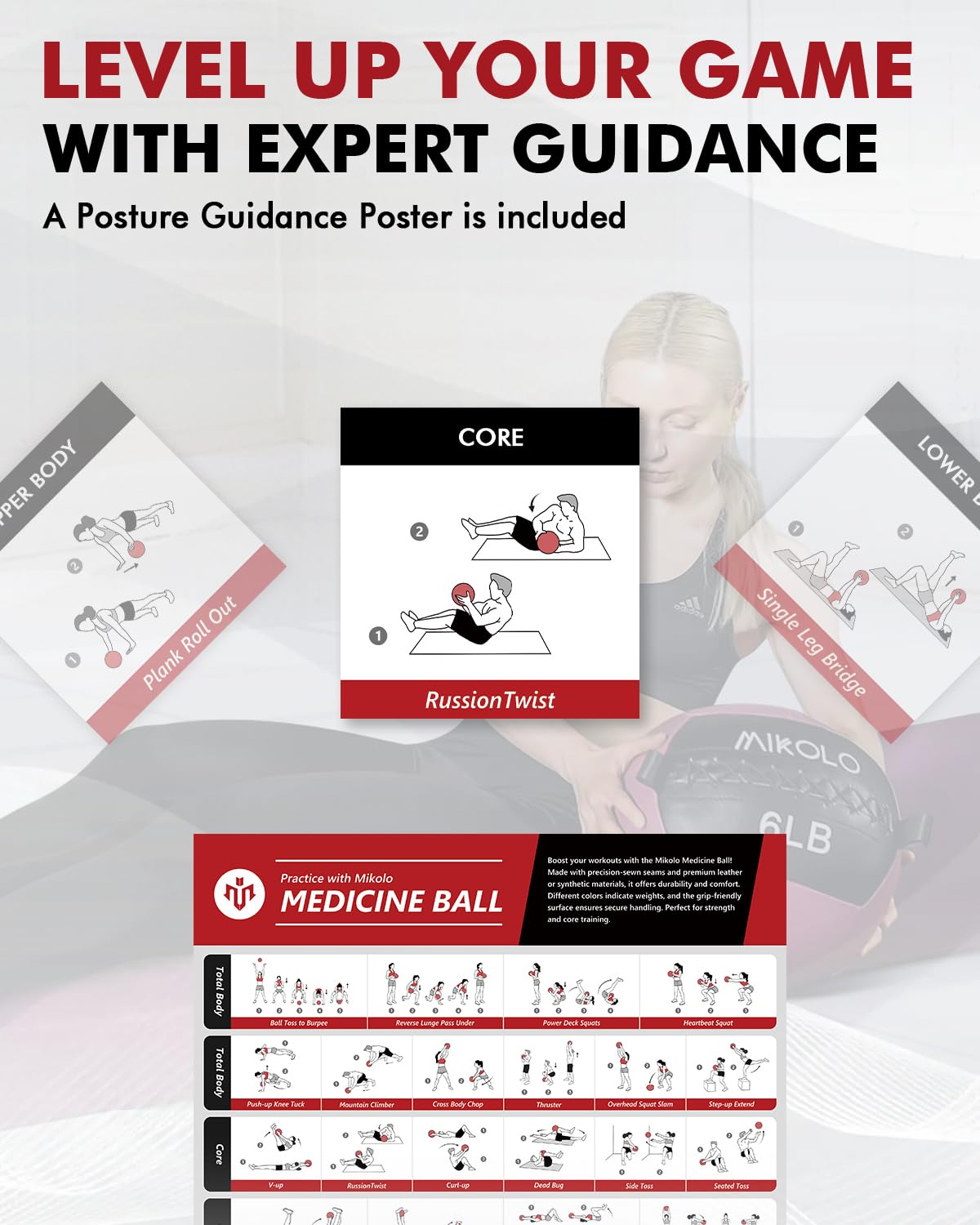 Mikolo Medicine Ball, Wall Ball,Soft Medicine Ball Set,Slam Ball for Core Training, Strength Workouts -Multi-Weight 10lbs 20lbs Exercise Balls for Home Gym, Functional Fitness (10/15/20/25LB)