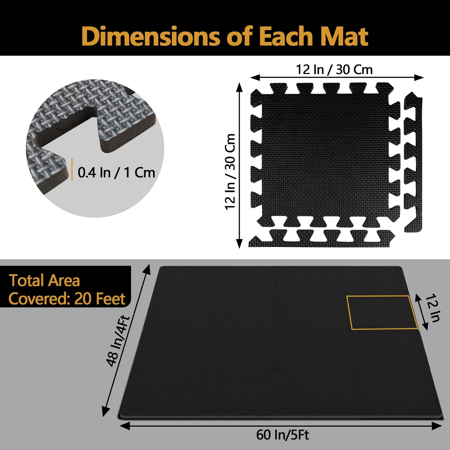Home Workout 12 "× 12" Interlocking Gym Foam Tiles, 20 Tiles Non-Slip & Noise Reduction Home Gym Flooring Mats, Foam Tiles for Floor, Indoor Fitness Strength Training, Yoga, Easy to Store