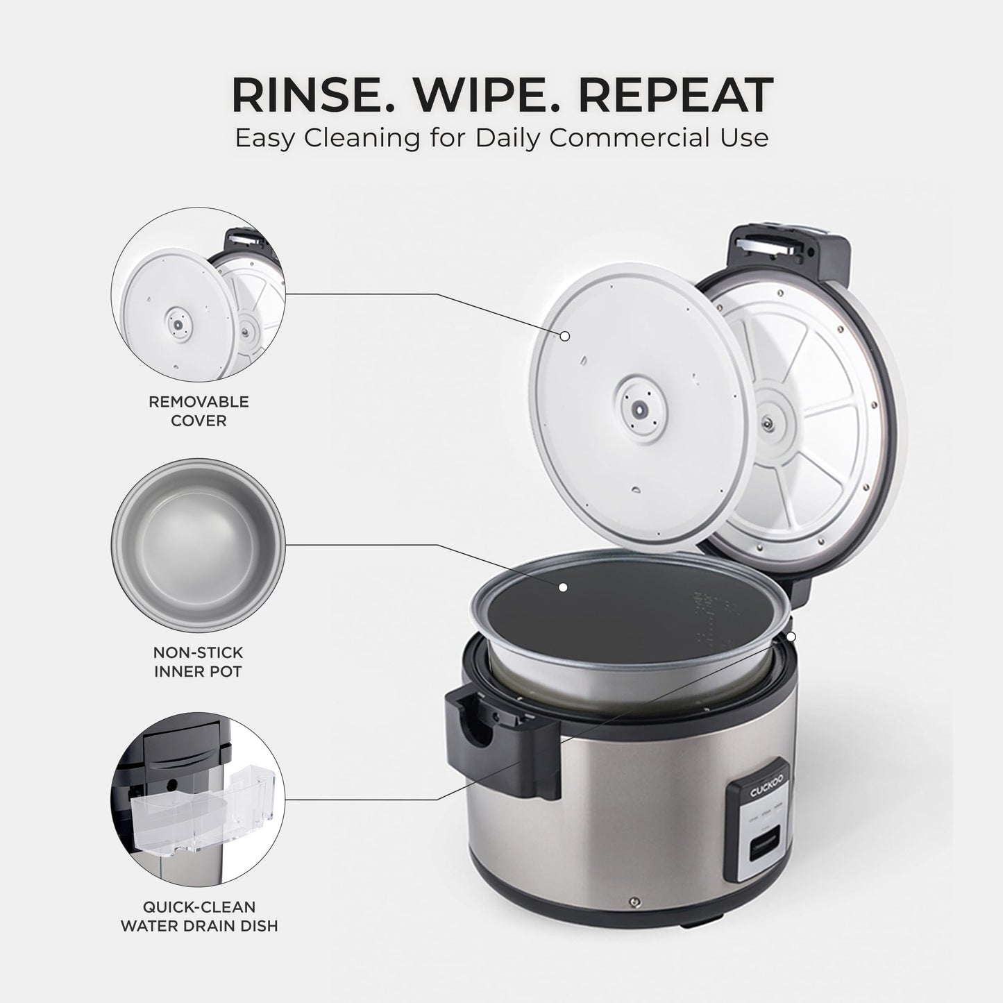 CUCKOO Commercial Rice Cooker & Warmer, Extra Large Rice Cooker 30-Cup Uncooked / 60-Cup Cooked, Professional Industrial Grain Cooker with Large Capacity, Easy One-Touch Operation, Silver (CR-3032)