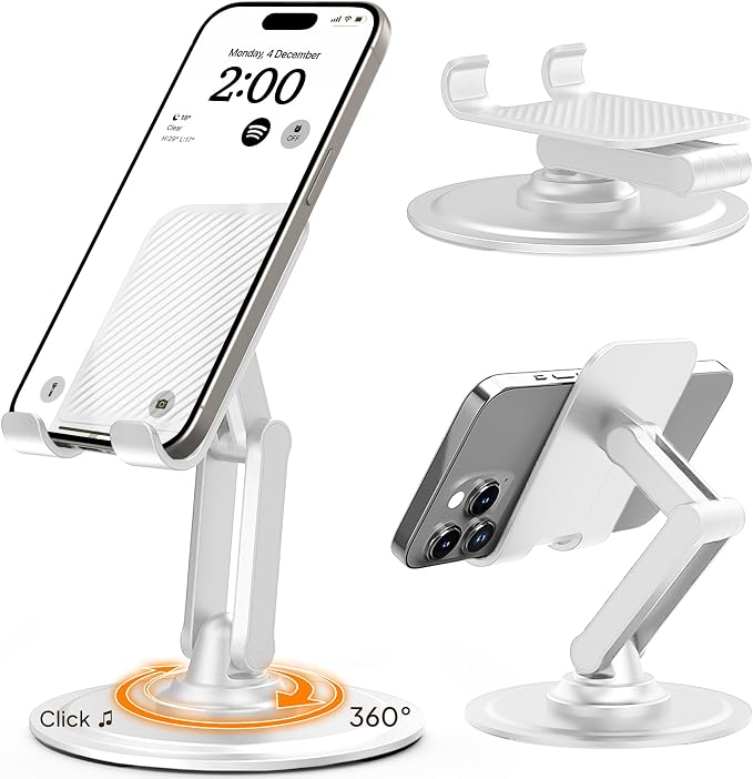 COOPER 360° Stand, [Gift Family Pack], Rotating Cell Phone Stand for Desk, Cell Phone Holder for Desk, iPhone Stand Holder, Sturdy Metal Base, Fits Samsung, Android Smartphones, (Black White, 2-Pack)