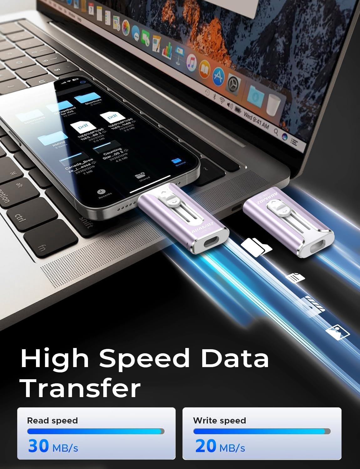 AUAMOZ 256GB 17/16/15/14/13/12/11, (1 Pack-Lavender Mini Dual Interface Flash Drive, Portable Memory Stick Compatible