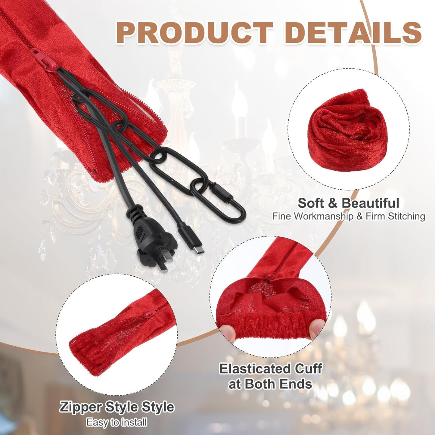 2ft 2 PATIKIL Chandelier Chain Cord Cover, Pcs Velvet Cloth Fabric Chain Sleeve Decorative Cord Covers for Chandelier