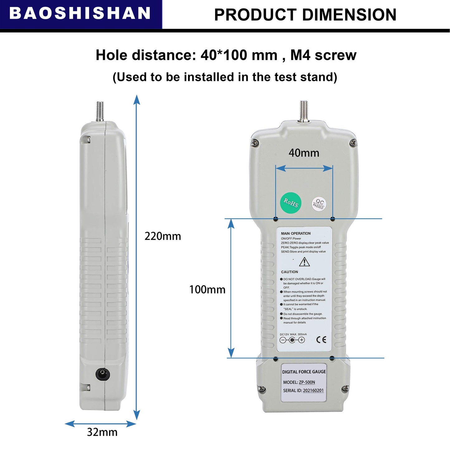 BAOSHISHAN ZP-50N Digital Force Gauge Push Pull Gauge with Output Function