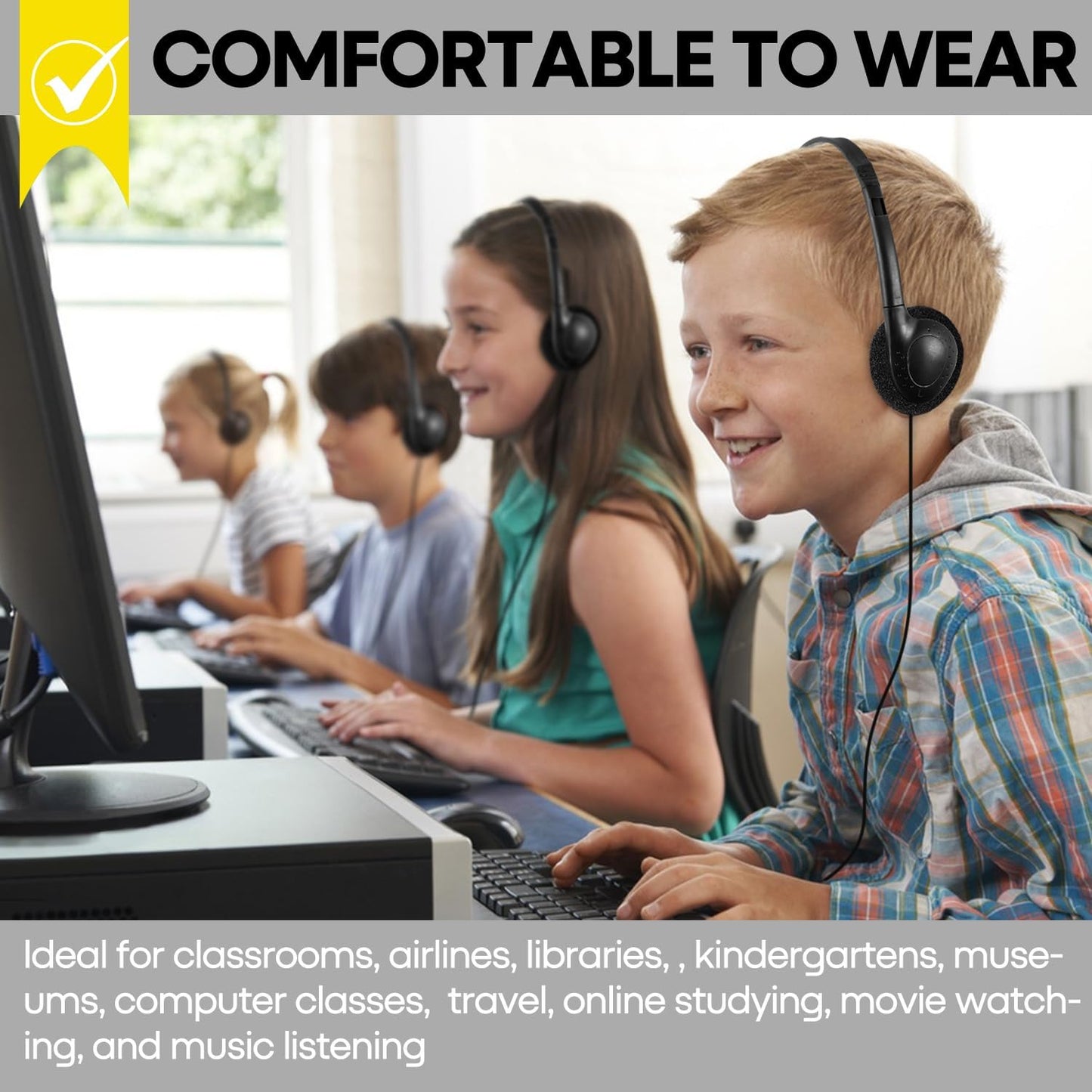 Gaosen 20 Pack Set Adult(GS857, Classroom Headphones Bulk for Kids School Student,Wholesale Durable Wired Earphones