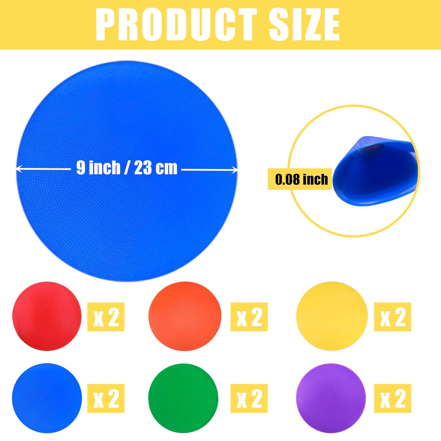 MIVERYEA Spot Markers for Sports 9 Inch, 12 Pack, Non Slip Rubber Agility Poly Spots Marker Field Flat Cone for Kids Soccer Basketball Speed Training Outdoor Classroom