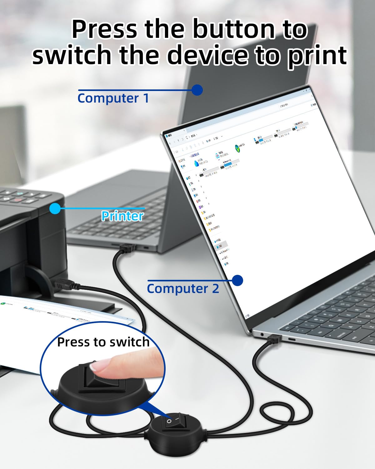 2 1 2 Printer(4.5M/14.7FT) RIIEYOCA in USB Printer Cable Splitter, USB A Male to USB B Male Printer Cable with Toggle