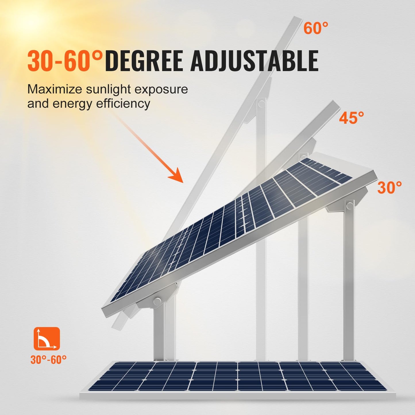 VEVOR 2-Set Solar Panel Mounting Brackets, 30°-60° Adjustable Multi-Piece Brackets for 4-8pcs Panels, Carbon Steel Ground Mount Stand for Farms, RVs, Boats, Off-Grid