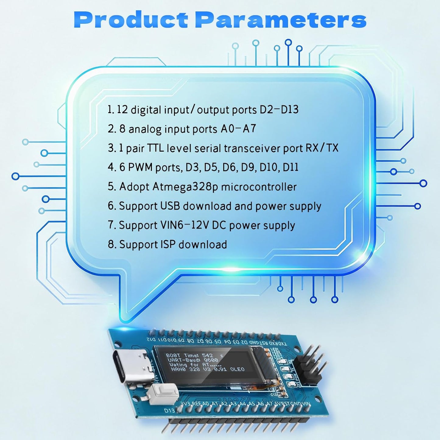 Meshnology 1Pcs V3.0 ATmega328P 0.91 inch 128 32 CH340C Nano Board with * Pixel OLED Display Chip Microcontroller