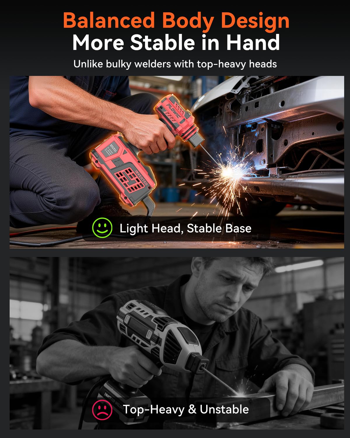 PLOWIC Portable Welding Machine:【2026 Upgraded】110V Handheld Welder with Balanced Design, LCD Display & 3 Modes (MMA/Hot Start/Arc Force), 200A IGBT Inverter ARC Welder Gun Fits 1/16"-1/8" Rods, Red