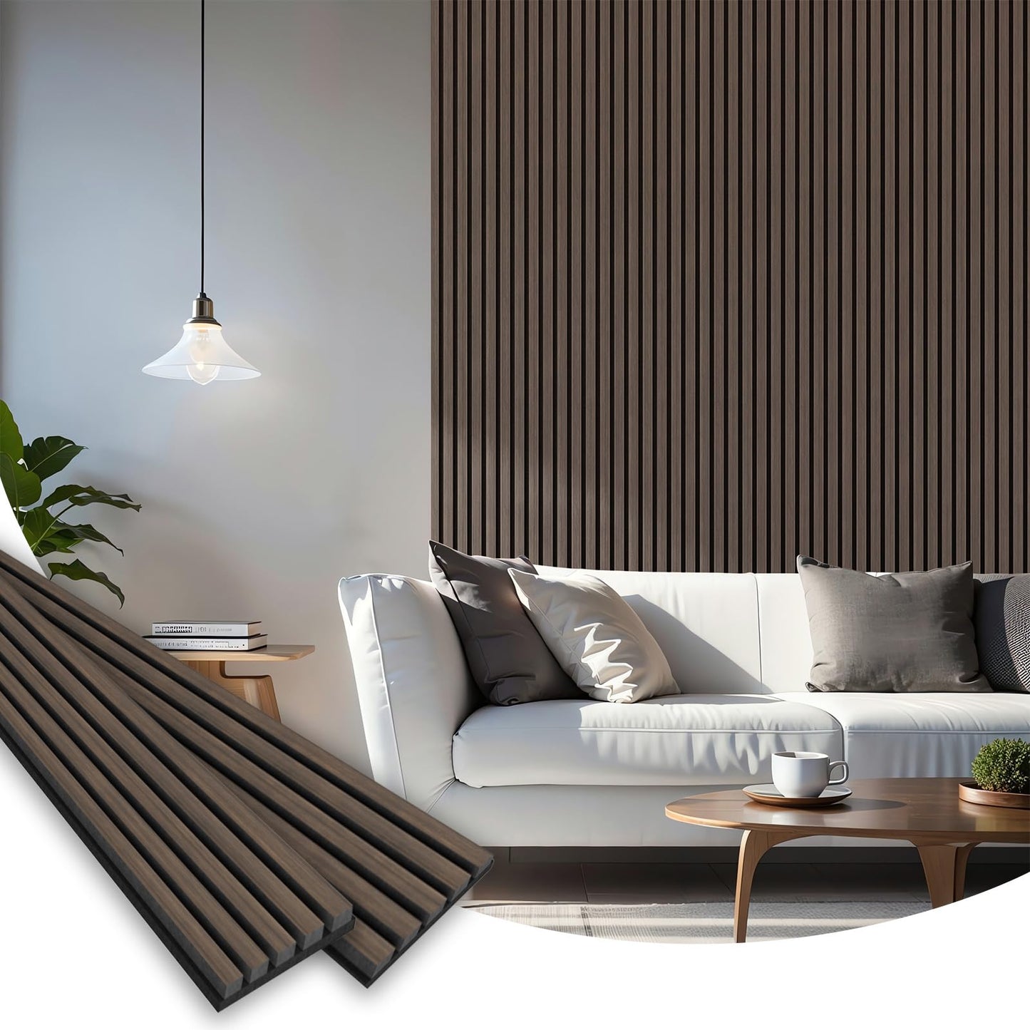 SMARTSTANDARD Wood Slat Acoustic Wall Panels 2 Pack 94"x23.6" Classic Dark Walnut, Noise Reducing and Sound Absorbing, Decorative Slat Panels for Home Studio Office Living Room