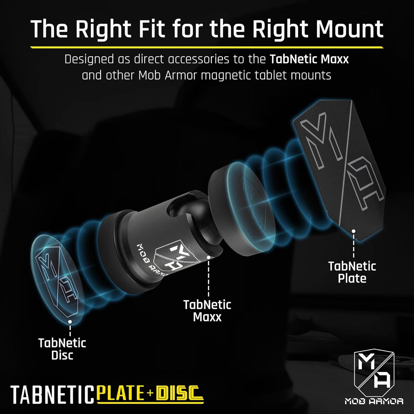 Mob Armor Pack 3M TabNetic Combo - Magnetic Tablet Mounting Solution with Heavy Duty Metal Plate, Adjustable Mounting