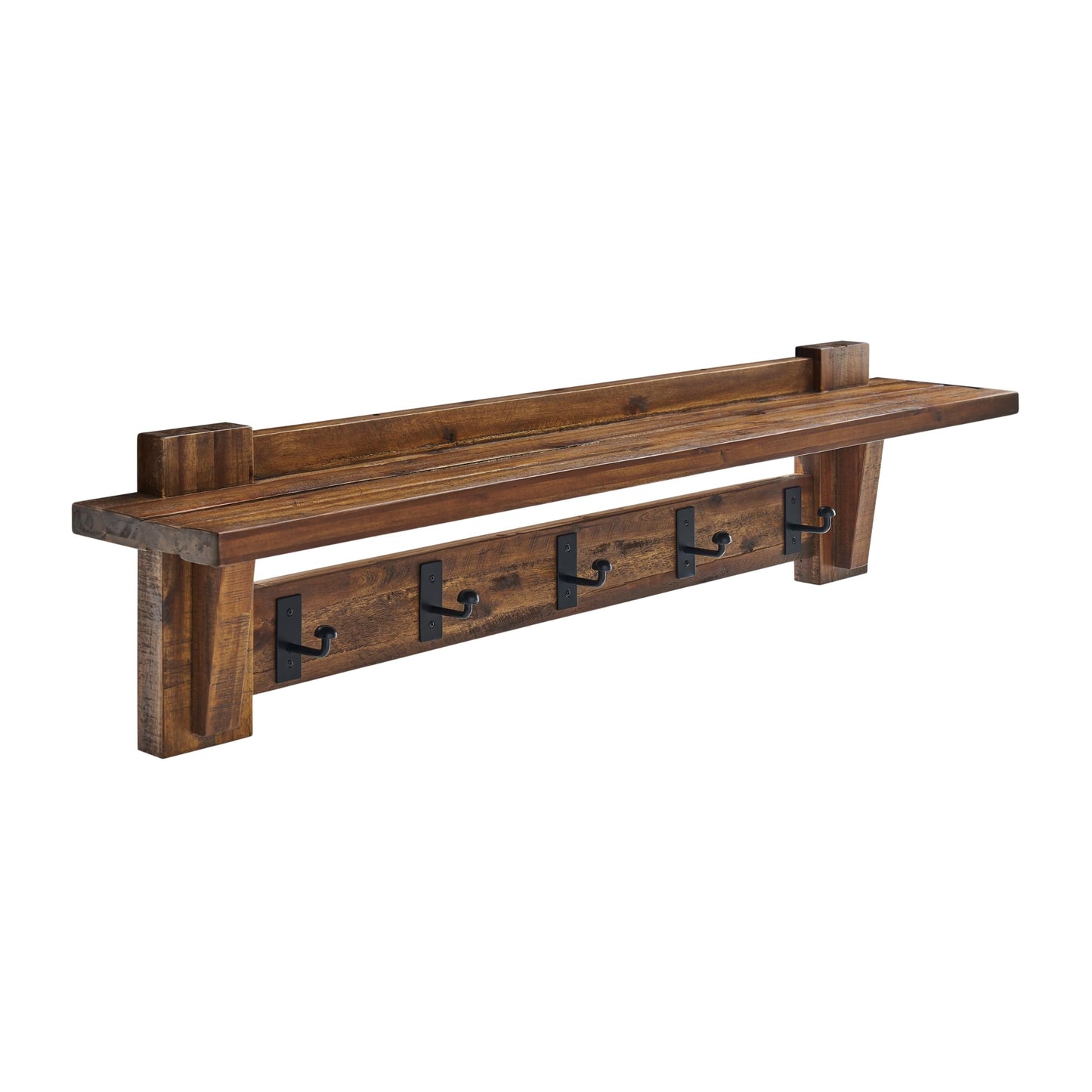Alaterre Furniture Durango 60 Inch Solid Wood Entryway Organizer - Rustic Industrial Farmhouse Wall Mounted Coat Rack with Shelf and 5 Black Metal Hooks for Mudroom, & Living Room (Natural)