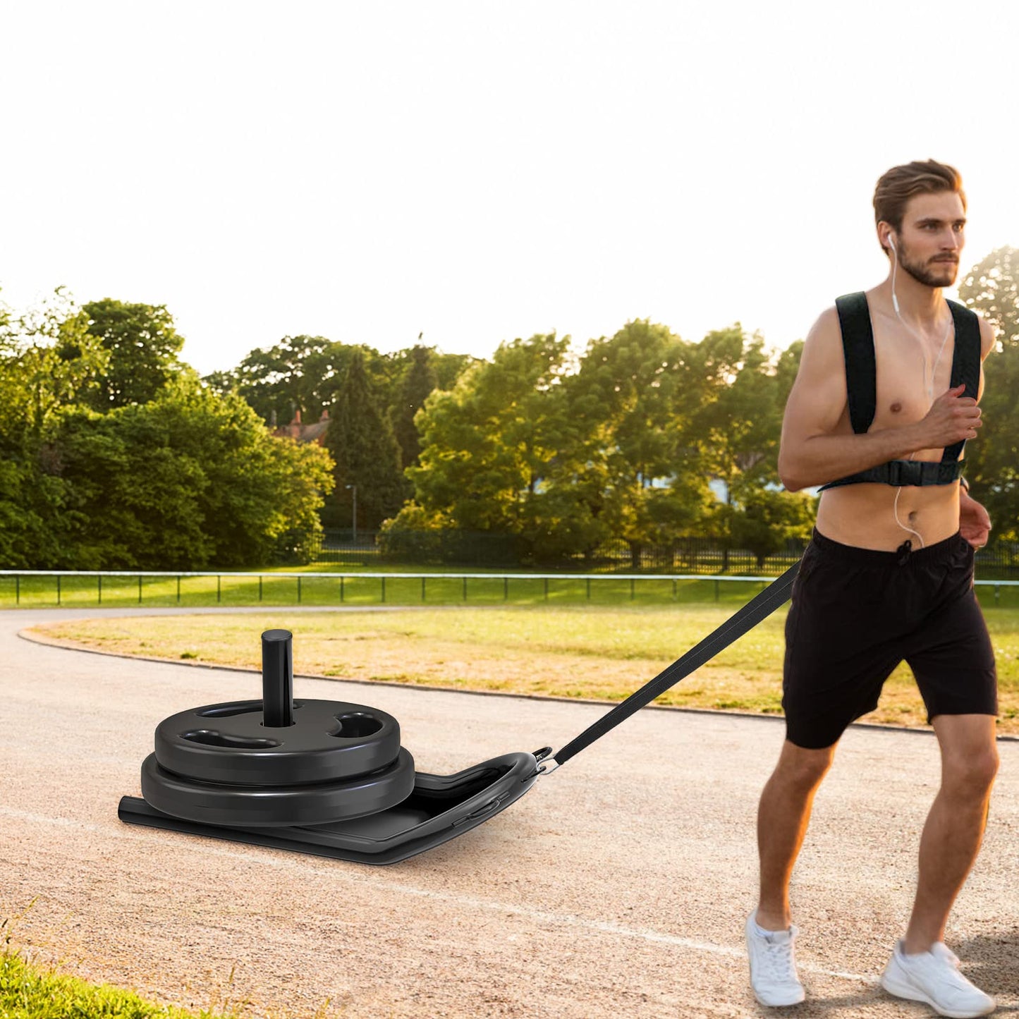 Kipika Weight Sled, Workout Sled, Fitness Strength Training Sled, Speed Training Sled for Athletic Exercise, Speed Improvement, Easily Through Obstacles, Suitable for 1" & 2" Weight Plate (B- Black)