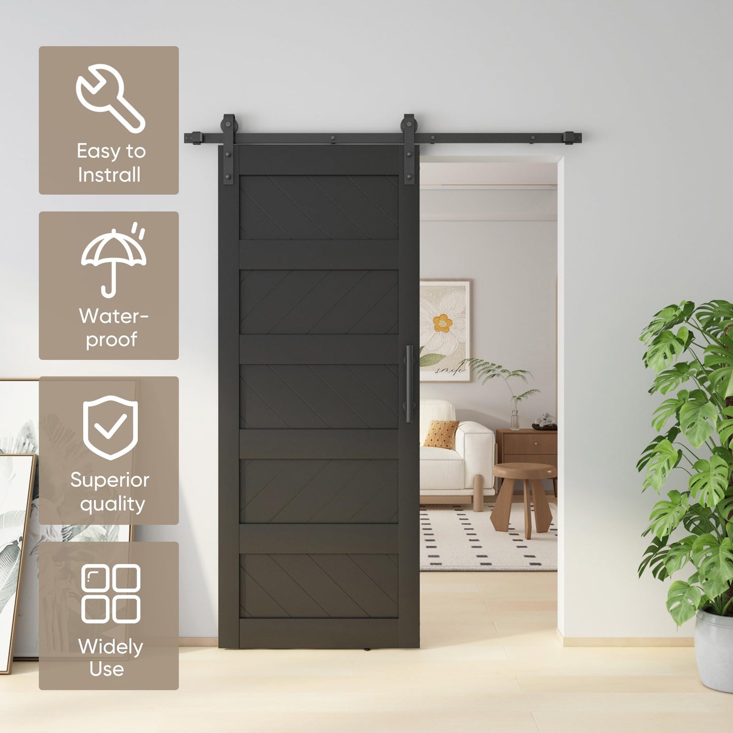 JUBEST 32" x 80" Barn Doors, Slding Barn Door Kit Wave Shape Door Panel with Hardware Kit Include, MDF Board & PVC Covered, Easy Installation, Black