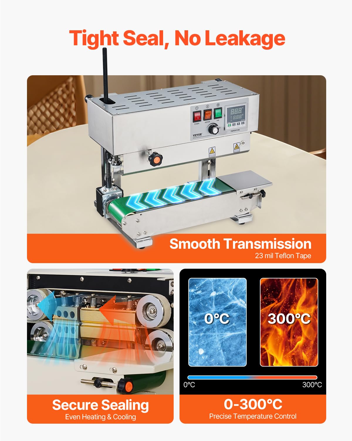 VEVOR Continuous Bag Band Sealing Machine, 0.24-0.47 in/6-12 mm Seal Width, Vertical Band Sealer Machine with Digital Temperature Control, Stainless Steel Bag Sealer for 0.02-0.8 mm Plastic Bags Films