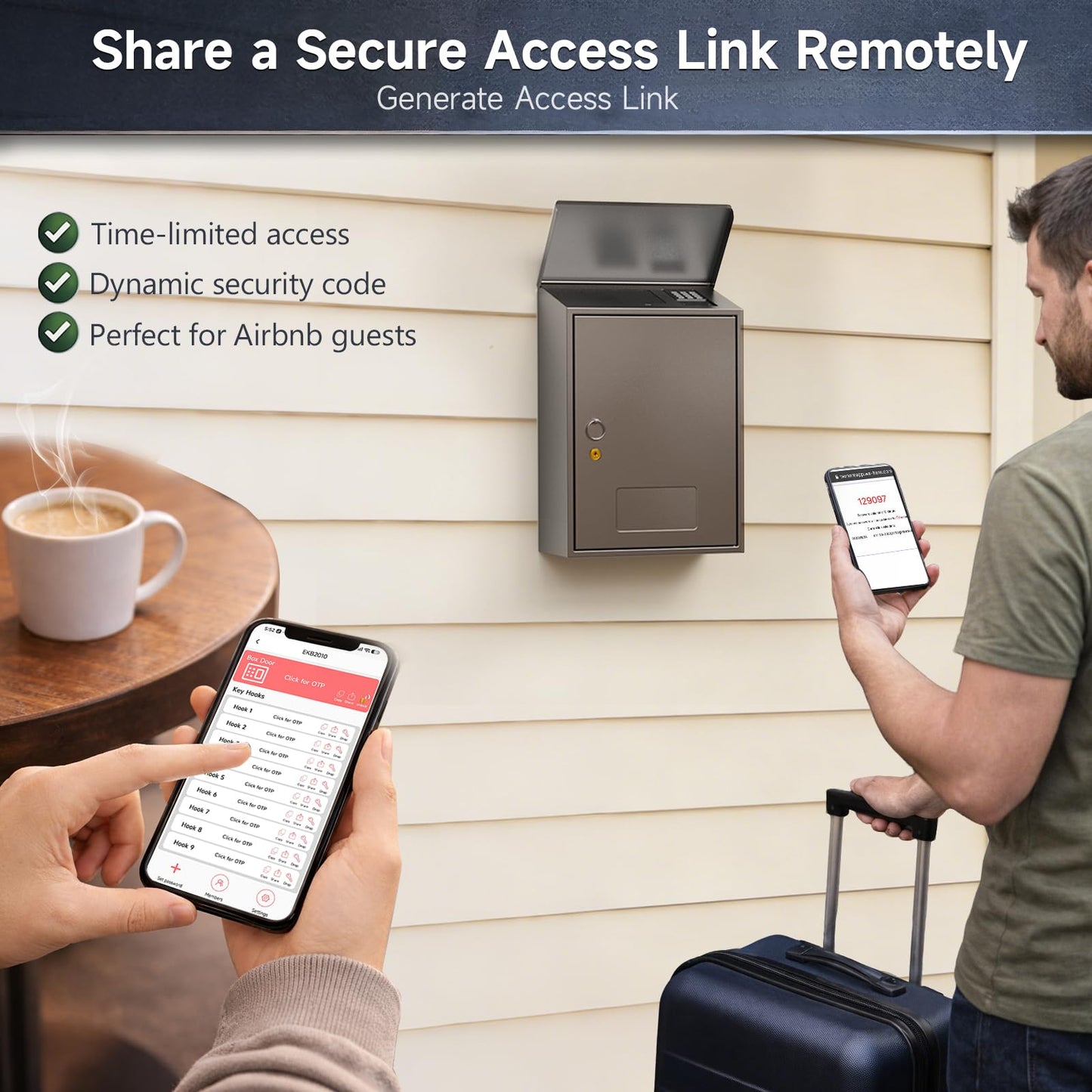 WeHere 10-Key Key Lock Box with Self-Service Key Dispenser - Aotumatic Drop Key, Key Management System, Remote Sharing Access Code, Secure Key Cabinet for Airbnb, Hotel, Property Managers & Car Rental