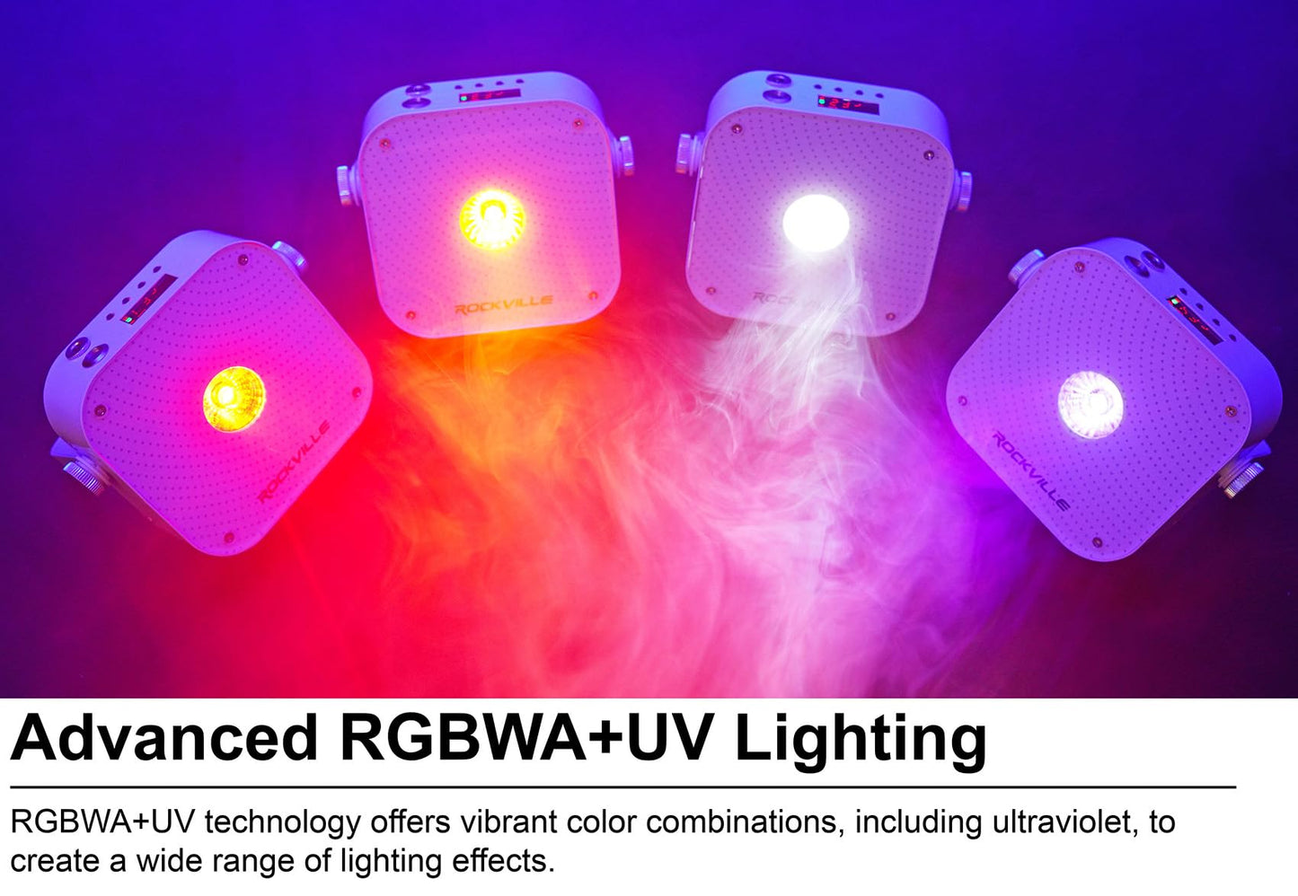 Rockville8 Pack MINI RF1 V3 Charge Package White LED Par Wash Up Lights with Charging Case, RGBWA+UV, App, Wireless DMX, Rechargeable, Perfect for DJ/Events