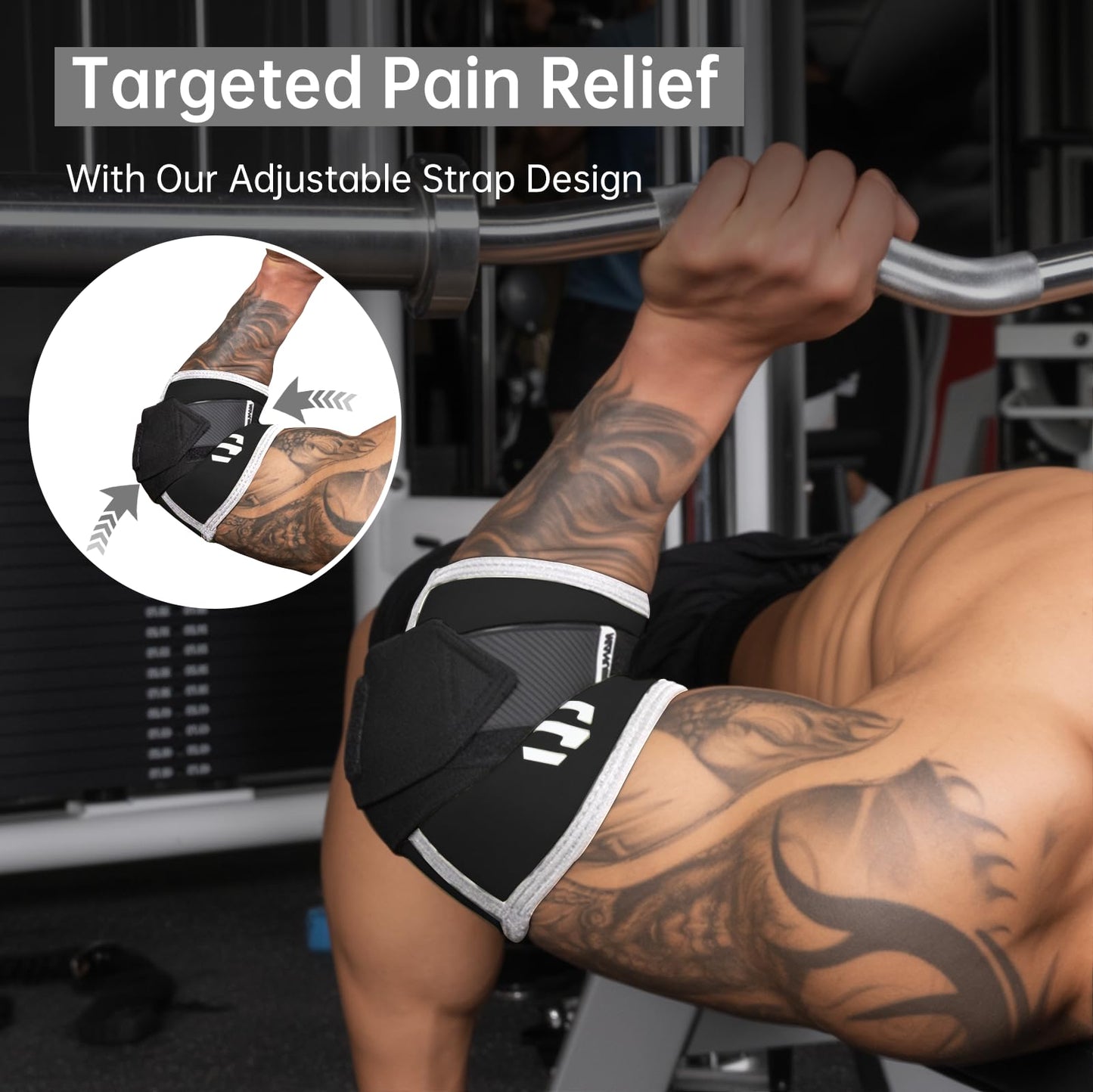 MANUEKLEAR Adjustable Compression Elbow Wraps for Weightlifting(1 Pair), Elbow Sleeves Weightlifting Men with Compression Band, 5mm Neoprene Elbow Strap for Weight Lifting and Bench Press