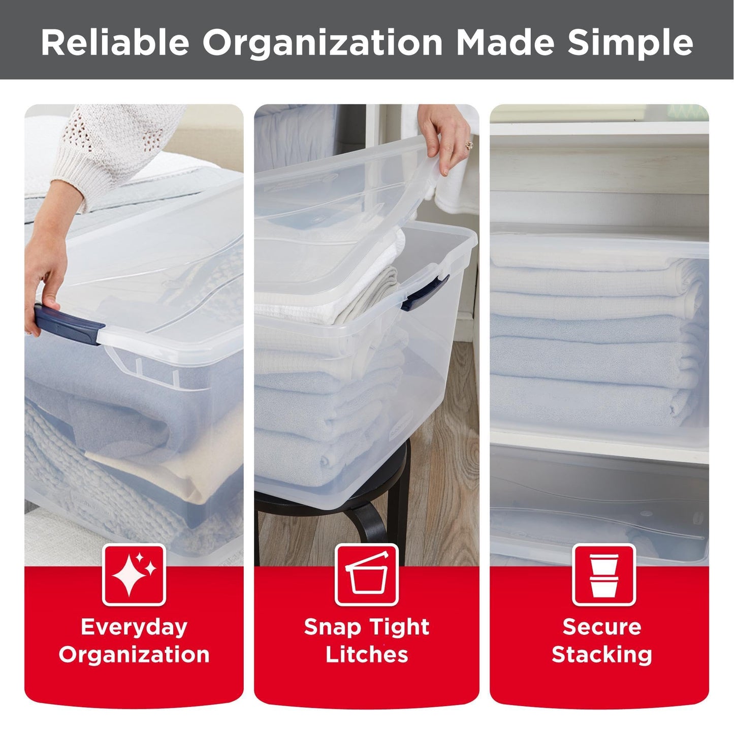 Rubbermaid Cleverstore 71 Qt Clear Storage Bins with Lids, 4-Pack, Stackable, BPA-Free, Made in USA