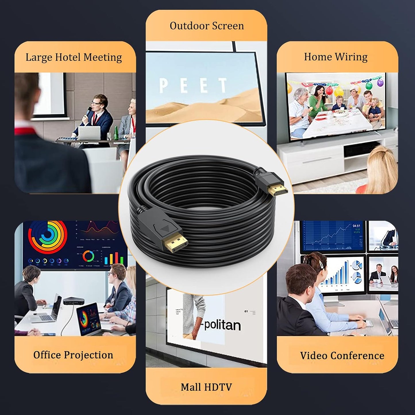 4K 35FT, 35 4K&3D, 10.67M DisplayPort-DP to HDMI Cable Display Port to HDMI Cable Feet Adapter, Video/Audio
