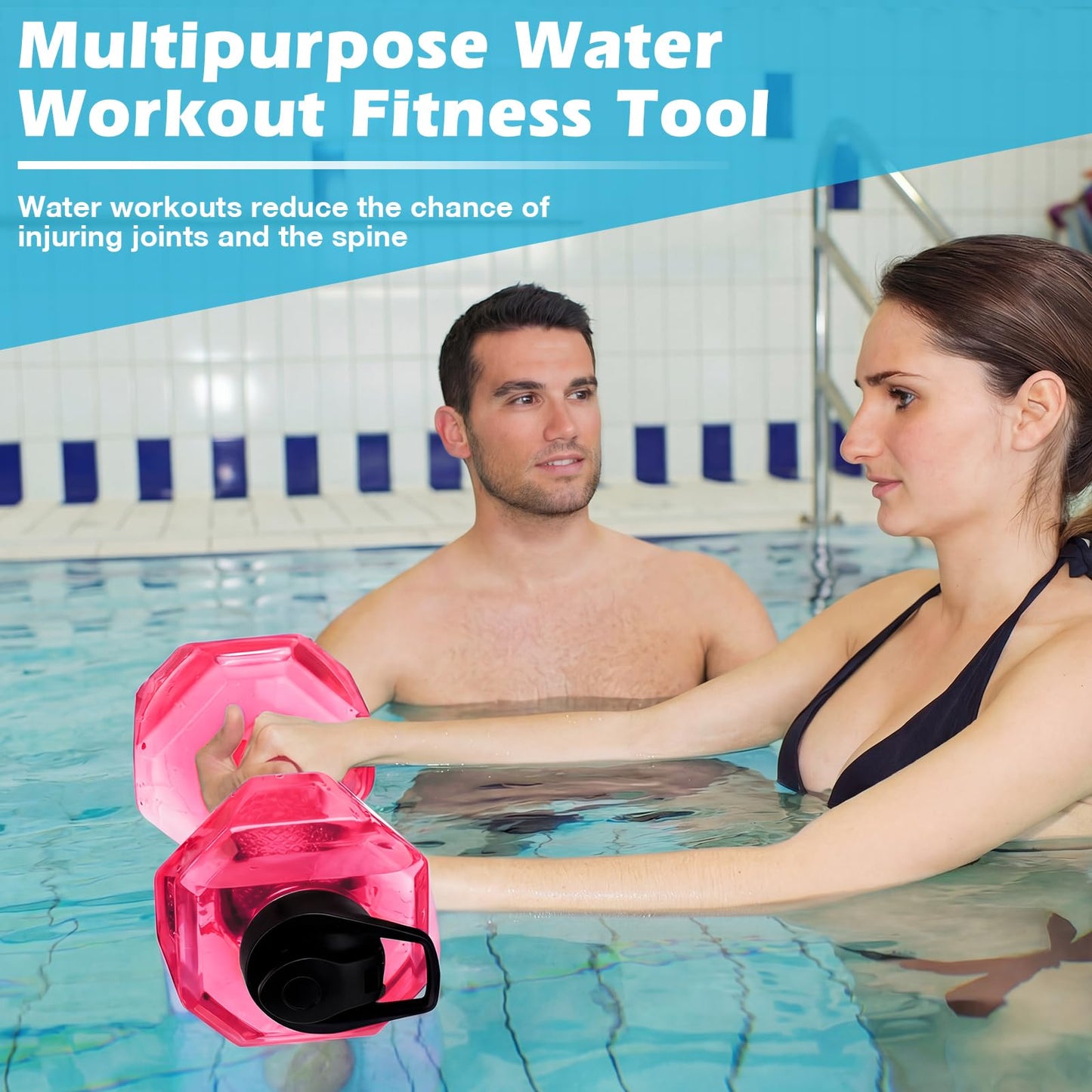 Soulchen 2 Pcs PE Water Weights for Pool Exercise, Water Filled Dumbbells with Non-Slip Handle, Adjustable Pool Dumbbell Aerobics for Aerobics Weight Loss Aqua Therapy Pools Fitness(Pink)