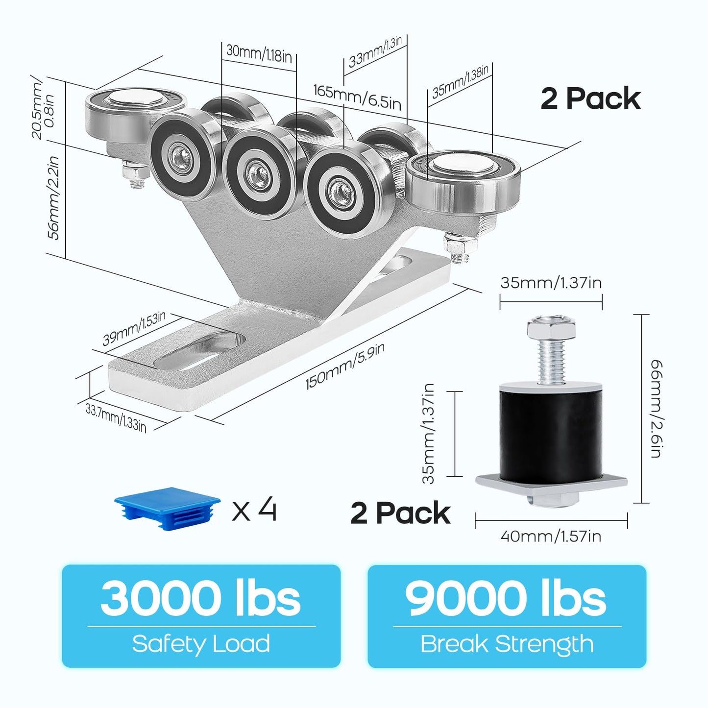 LookFox 6+2 Wheel Hoist Trolley with Roller Limit, Unistrut Trolley Kit for Electric Hoist, Anti-Lock & Anti-Fall, Use with All 1-5/8" Wide or Taller Strut Channel, for Garage/Workshop Silent Systems