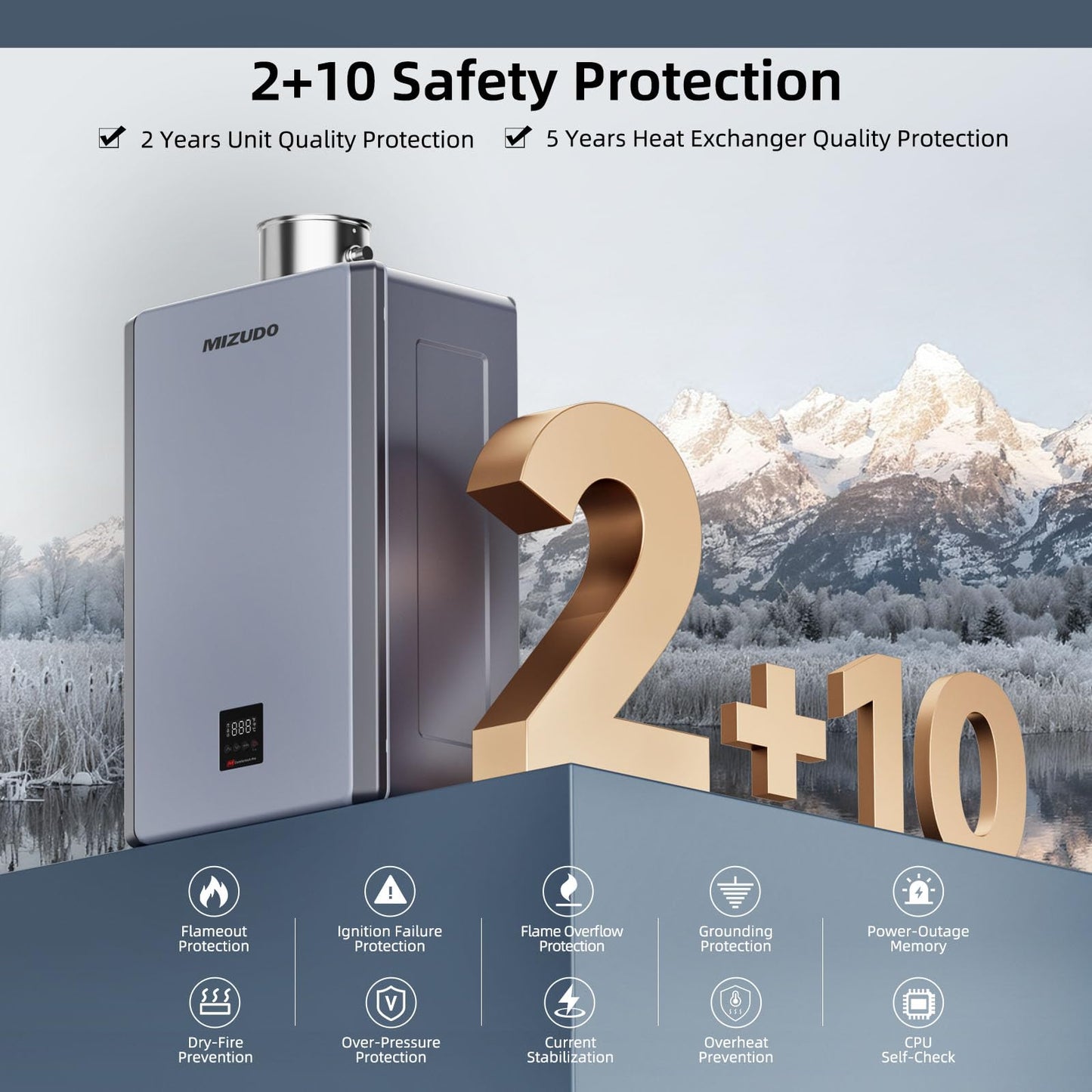 MIZUDO Tankless Water Heater Propane, 199,000 BTU, Indoor Installation, Max 10.3 GPM, WiFi&APP Control, CSA Certified Non Condensing, High Efficiency for Large Families Residential Whole House