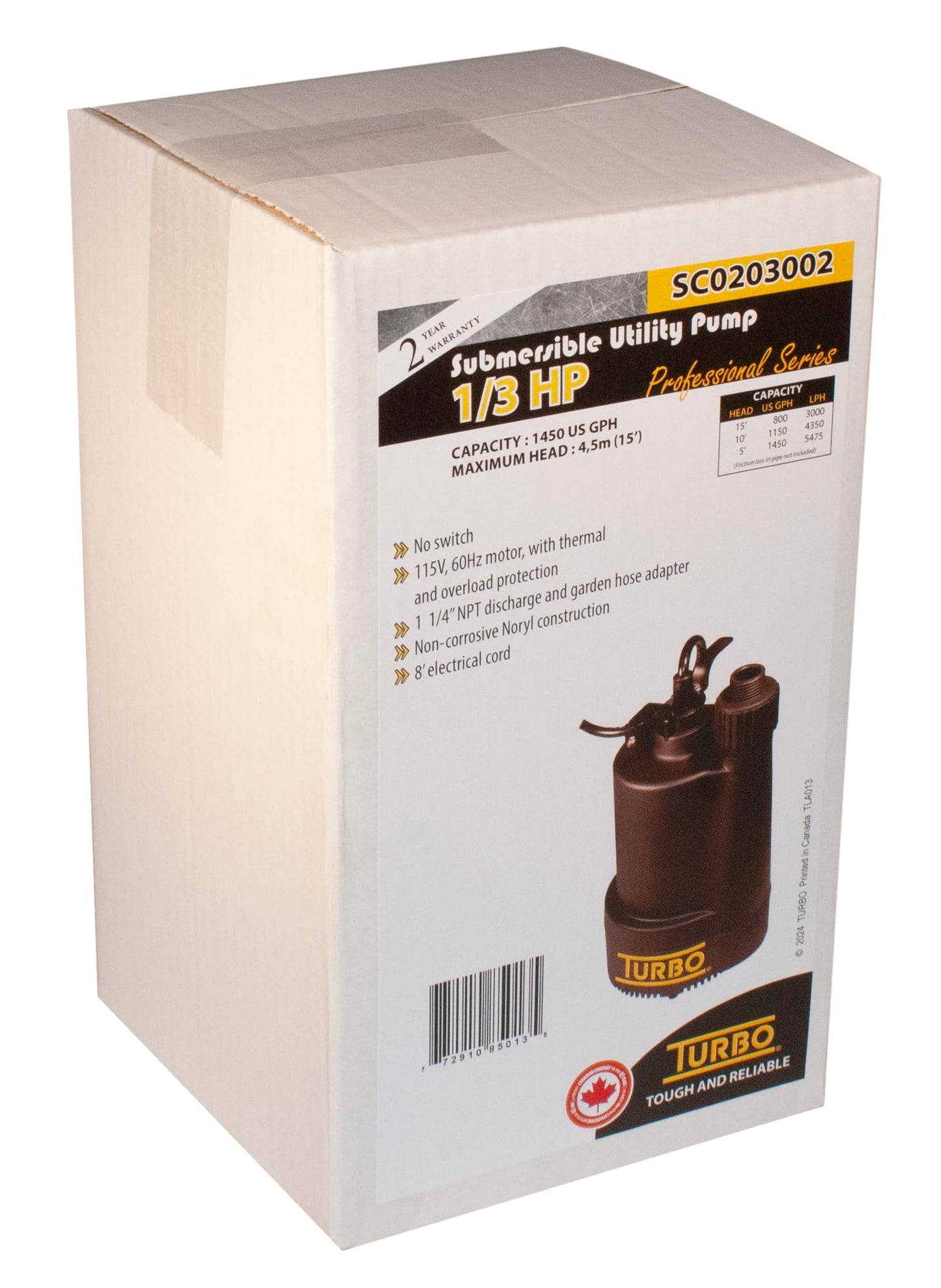 Turbo 1/3HP Submersible Utility Pump without Switch