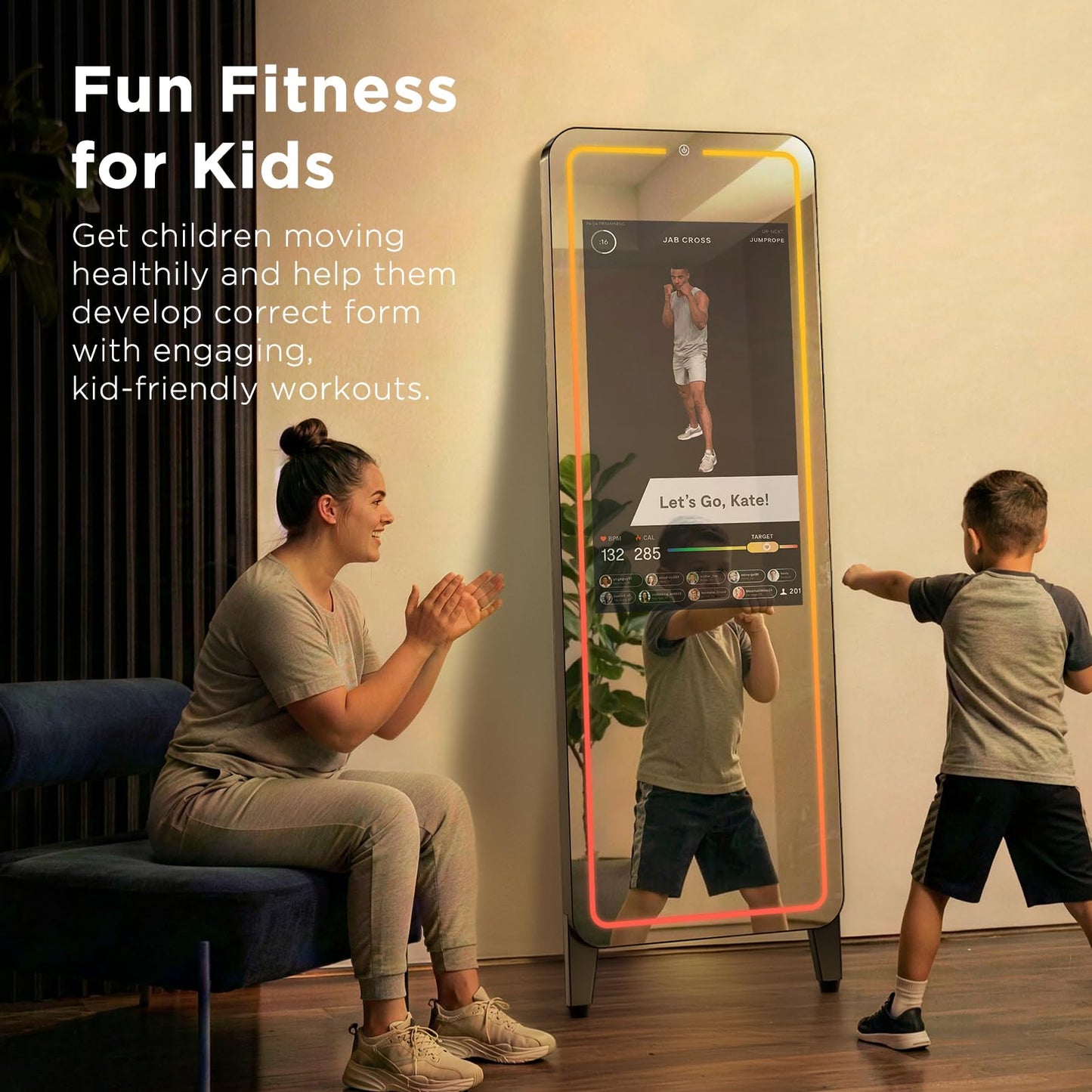 Smart Gym Mirror for Home Workouts, 32" HD Touchscreen with Android OS, 63" Full-Length Mirror, No Subscription Required, Fitness App Support, Voice Control & Music Sync LED Light Strip