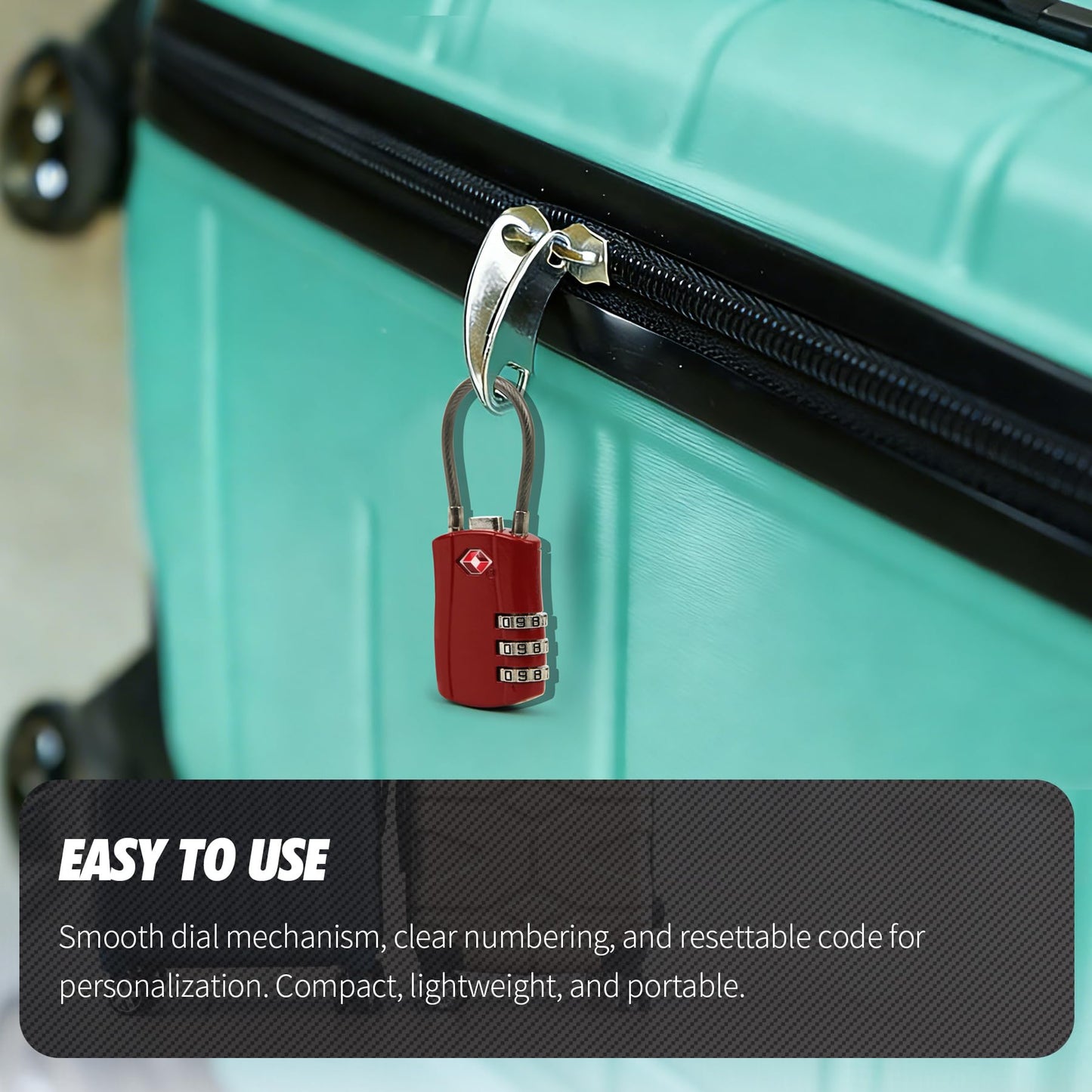 Zoofen 2 Pack Cable Luggage Locks TSA Approved,3-Digit Combination Lock with Alloy Body,TSA Accepted Padlock for Luggage/Suitcase/Backpack/Lockers/Bags/Gym(ZJY-821,Red)