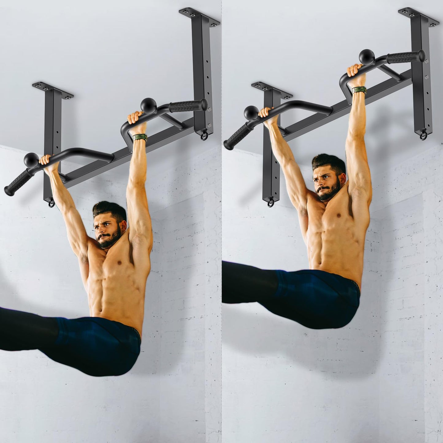 Kipika 32" Ceiling Mounted Pull Up Bar - Heavy Duty, Highly Adjustable, Multifunctional Chin Up Bar - Home Gym System with Punching Bag Hanger and Resistance Bands Training (Ceiling Mounted Pull Up Bar with Ball)