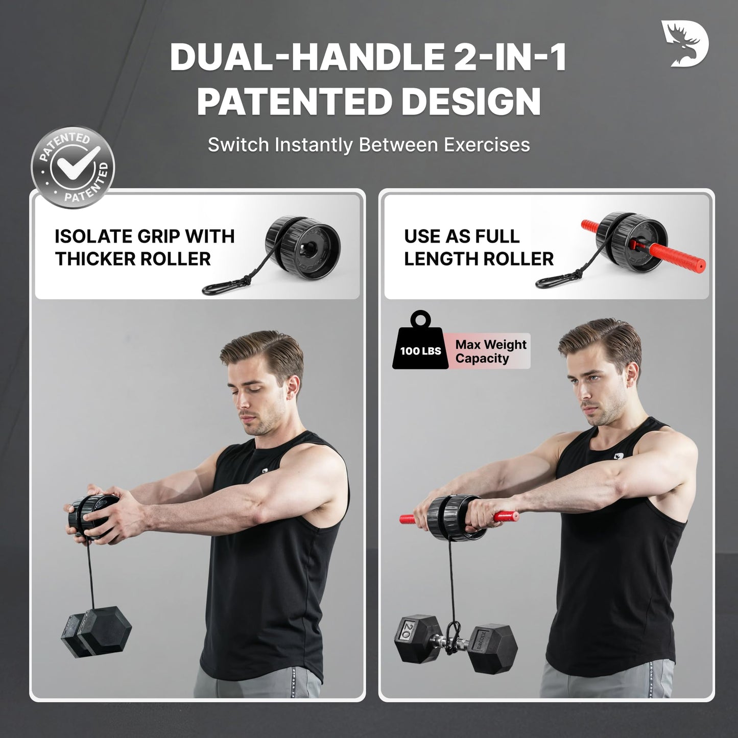 DMoose Fitness Forearm Exerciser - Hand, Wrist and Forearm Strengthener - Durable PVC Anti-Slip Grip Handles and Quick Locking Mechanism - Wrist Roller for Strength Training for Men & Women (Patented)